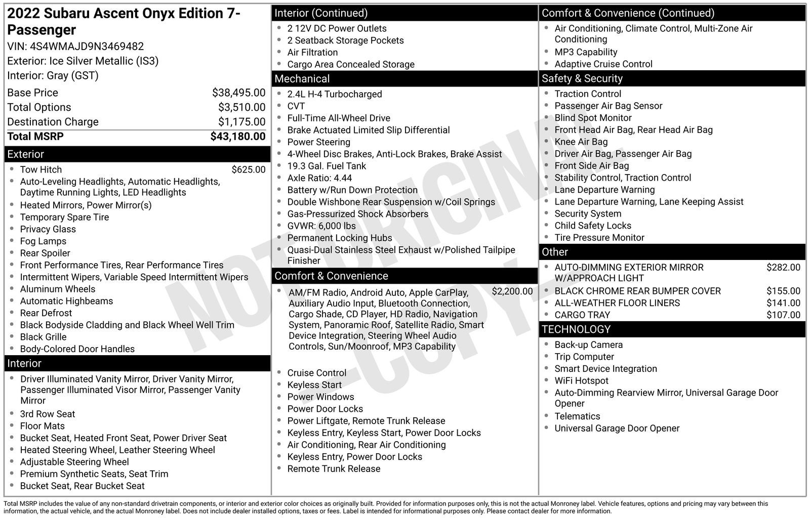 2022 Subaru Ascent Onyx Edition