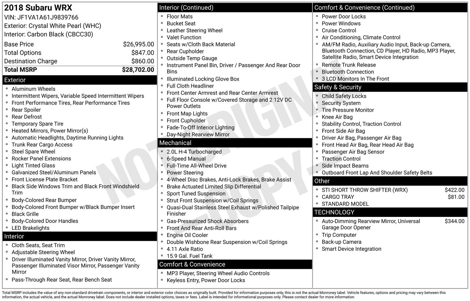 2018 Subaru WRX Base