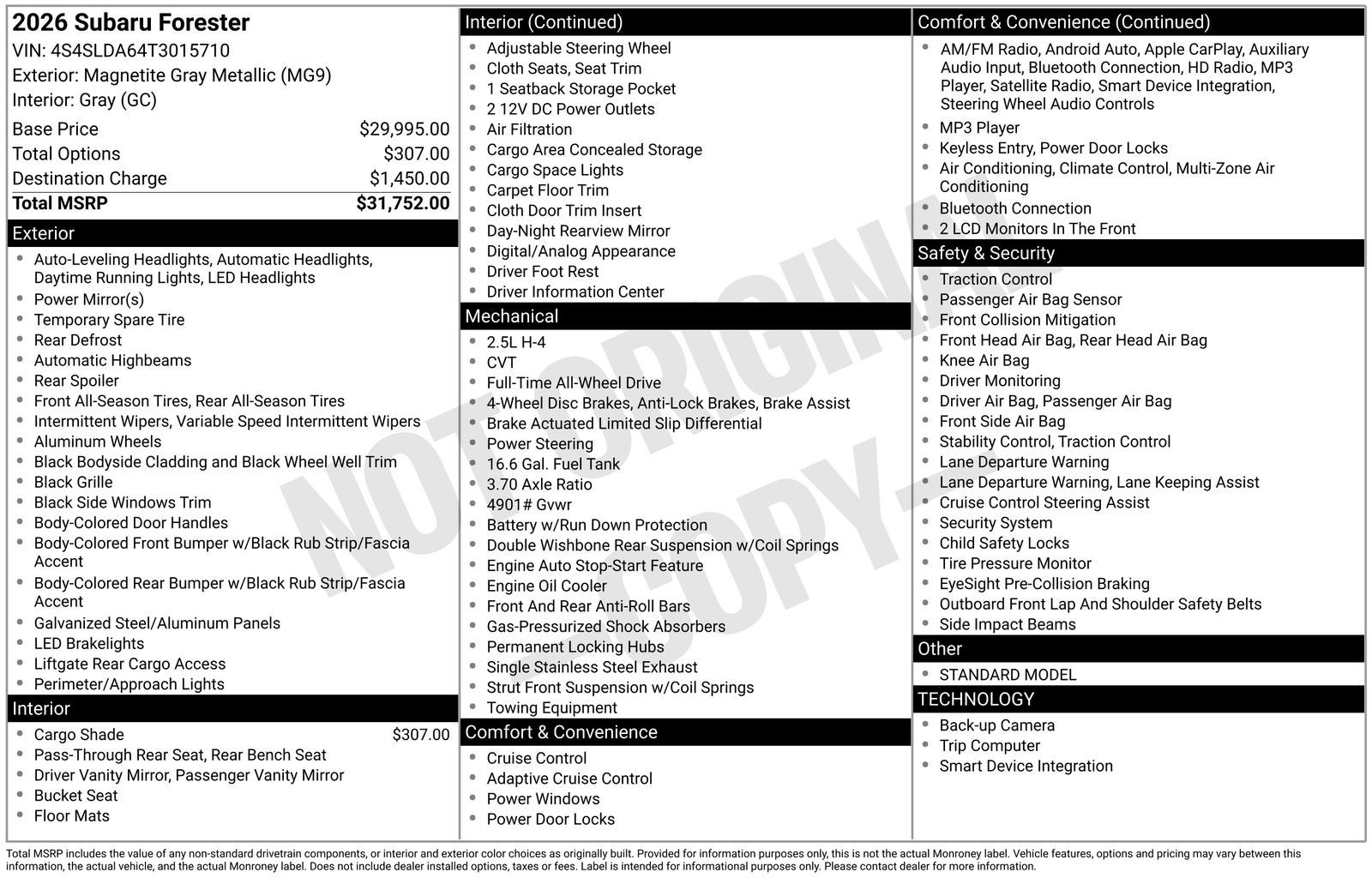 2026 Subaru Forester Standard Model