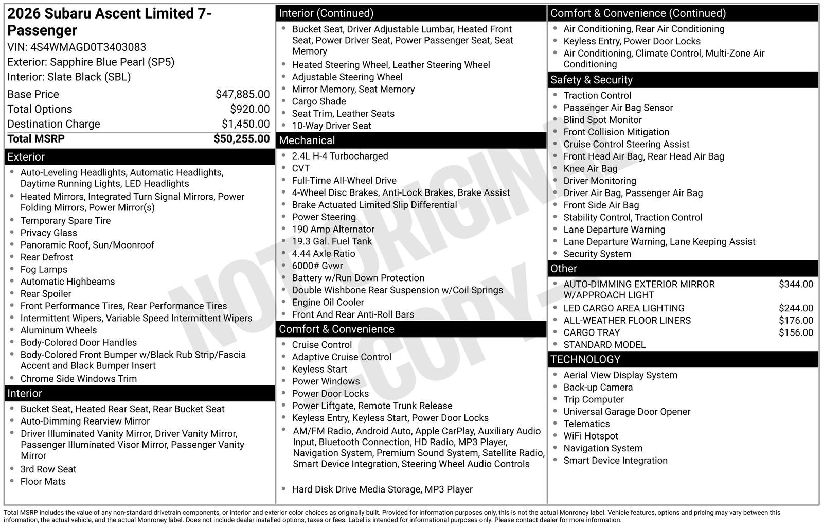 2026 Subaru Ascent Limited 7-Passenger
