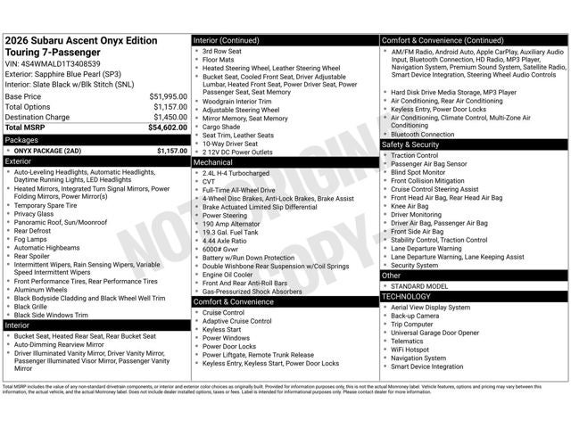 2026 Subaru Ascent Onyx Edition Touring 7-Passenger