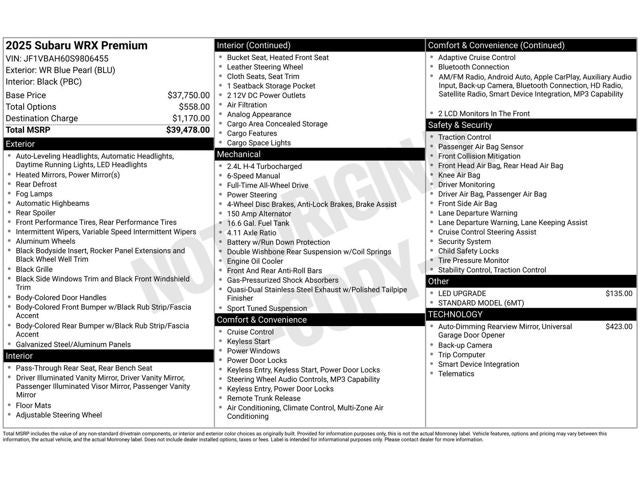 2025 Subaru WRX Premium