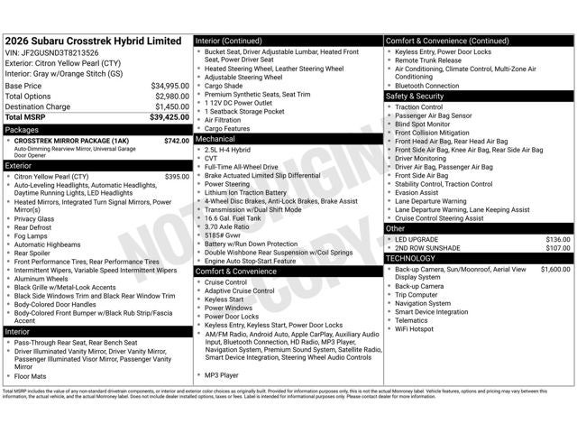 2026 Subaru Crosstrek Hybrid Limited Hybrid